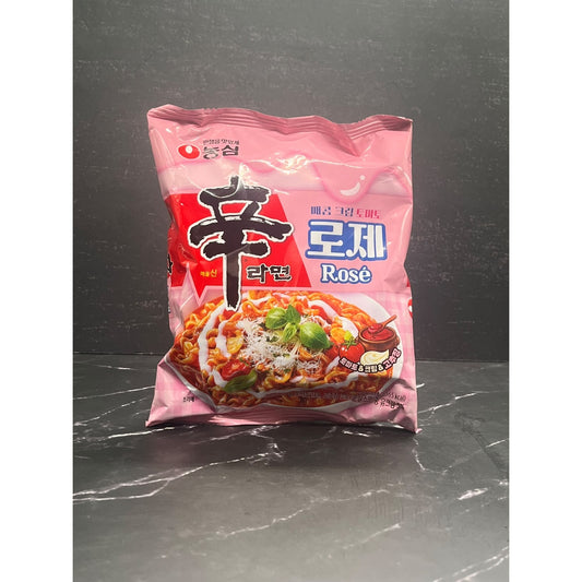 Pink bag of Nongshim Shin Ramyun Rose instant noodles